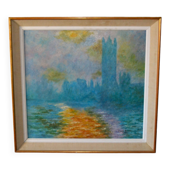 Monet - trouée de soleil dans le brouillard,  signe mack