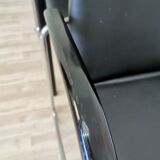 Set of 2 vintage office chairs in black leather chrome base plastic armrests / retro 1980s room