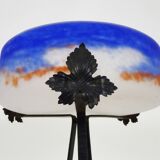 Degué Art Nouveau centerpiece in glass paste and wrought iron. 1920s