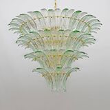 Mid-century Modern Italian Murano Glass and Brass Palmette Chandelier