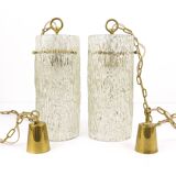 Two suspended lamps in glass and brass by J.T. Kalmar, Vienna, mid-century, Austria, 1950s.