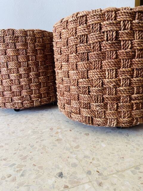Three vintage rope stools