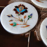 Set of 5 marble and inlaid stone coasters - Artisanal