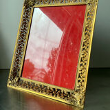 Antique xl metal frame in gold colored brass 29.5 cm x 23 cm convex glass