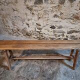 Vintage French oak bench, rustic wooden bench, France 1950s.