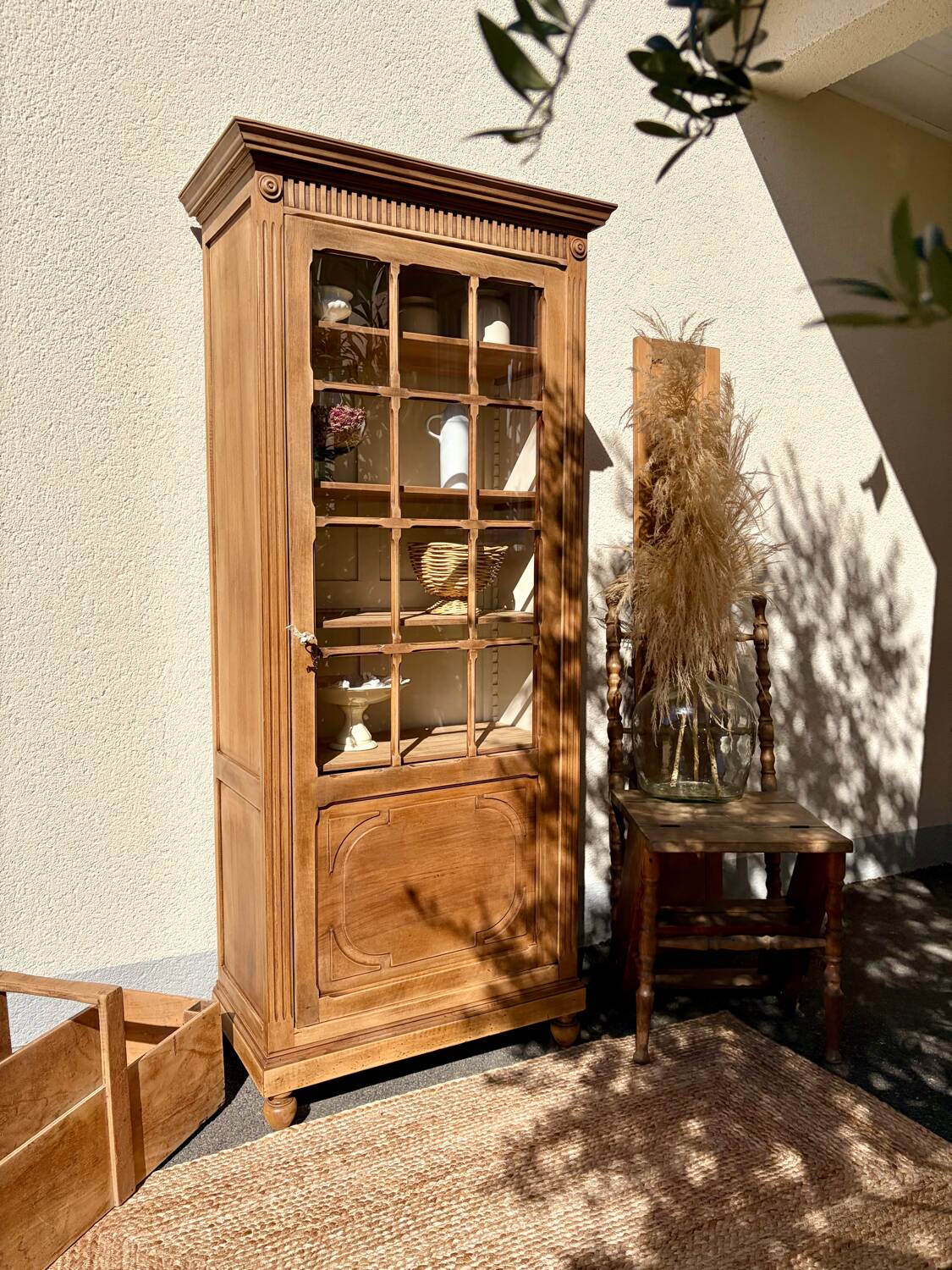 Raw wood display cabinet