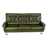 3 pers. sofa in dark green leather with chrome legs from 1970s