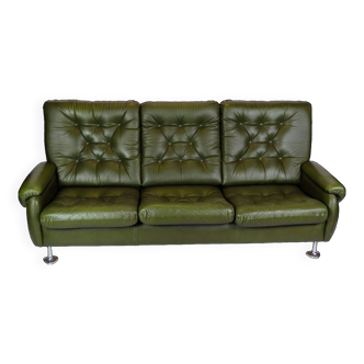 3 pers. sofa in dark green leather with chrome legs from 1970s