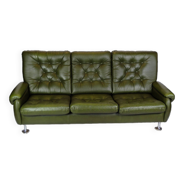 3 pers. sofa in dark green leather with chrome legs from 1970s