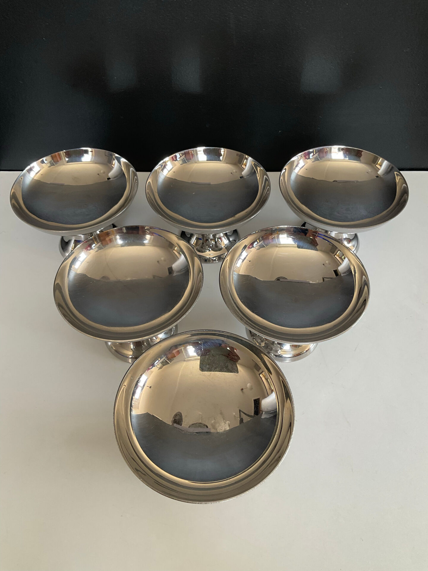Set of 6 vintage stainless steel ice cream bowls