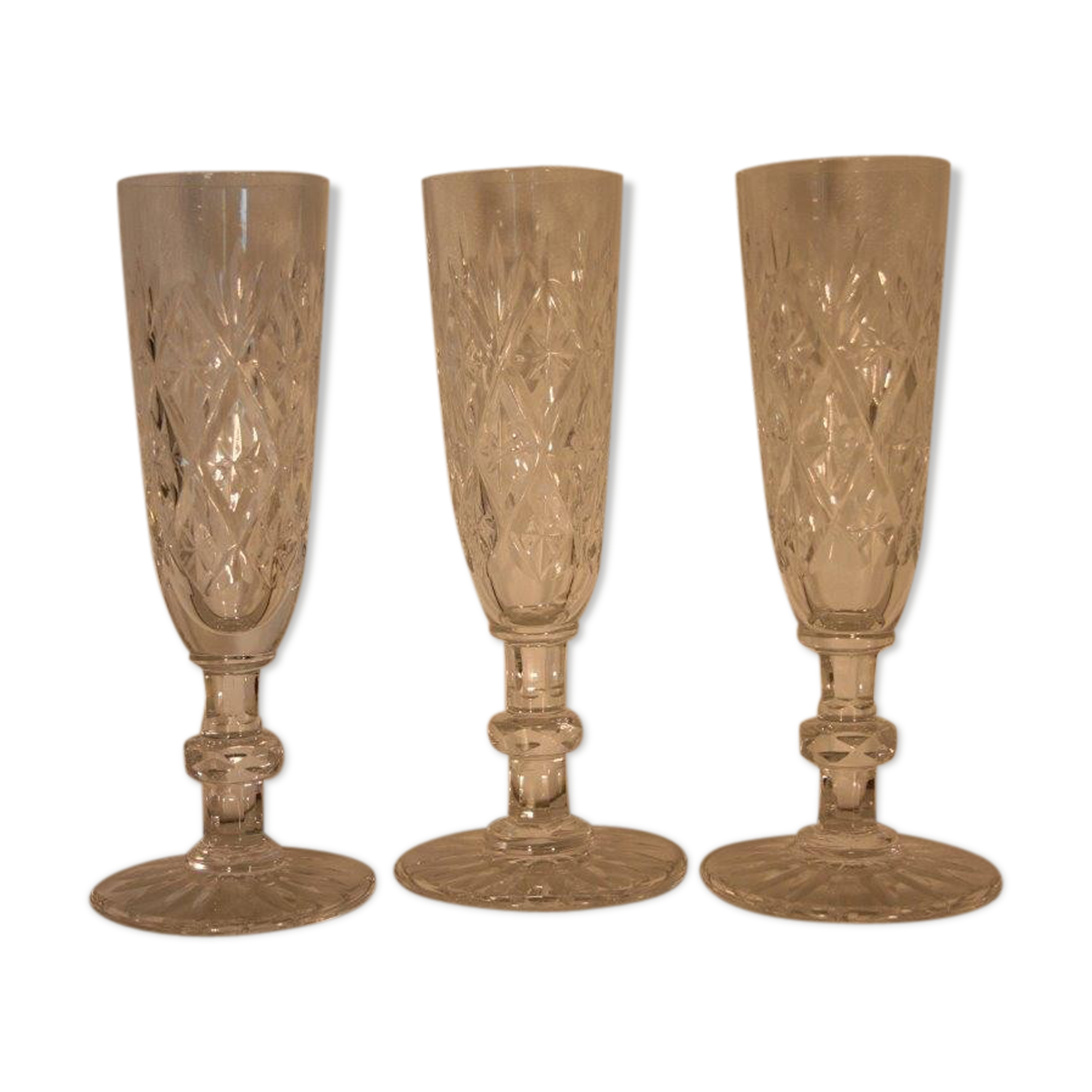 Suite of 3 St. louis cut Crystal champagne flutes