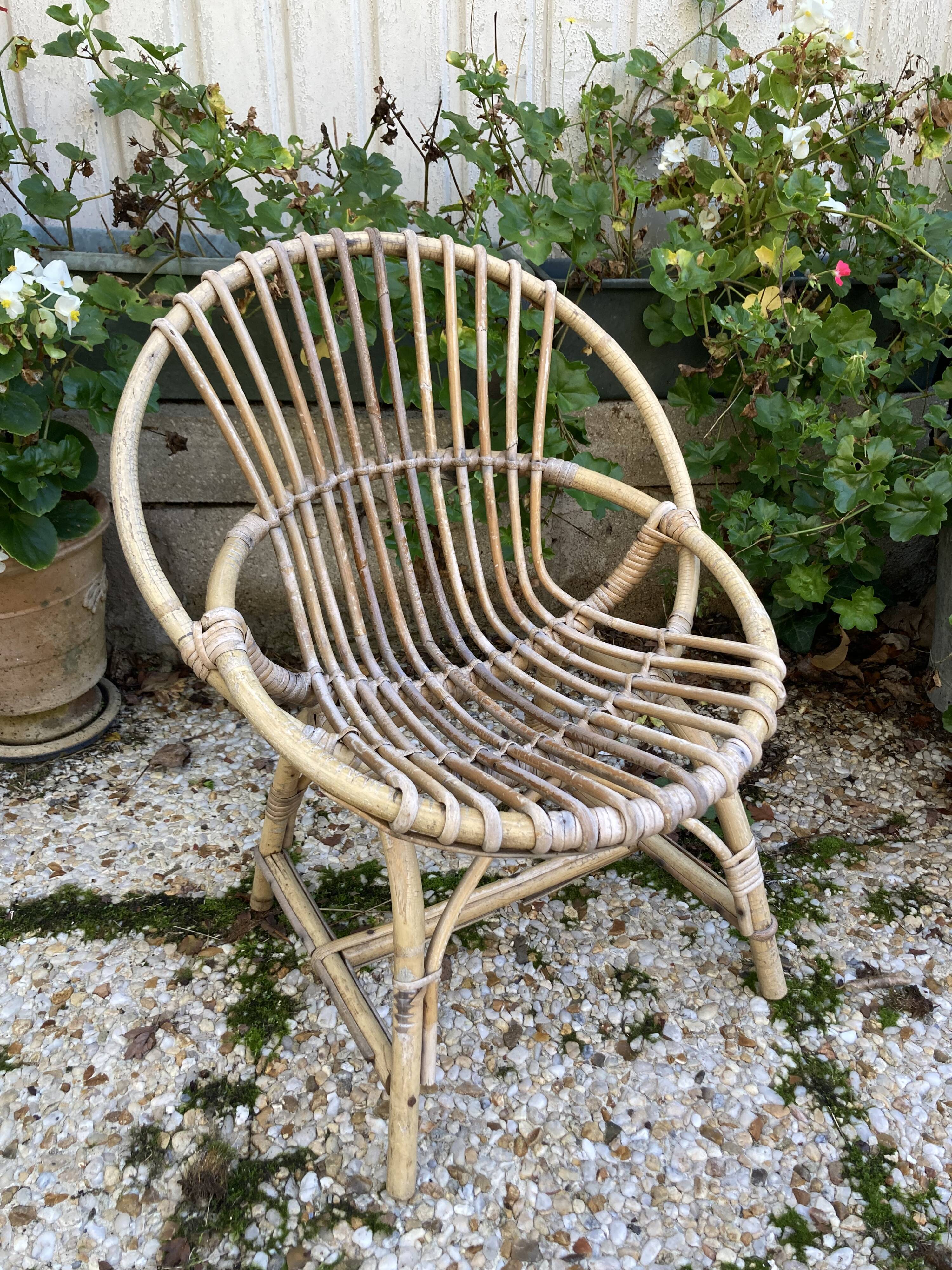 Set of 3 vintage rattan armchairs
