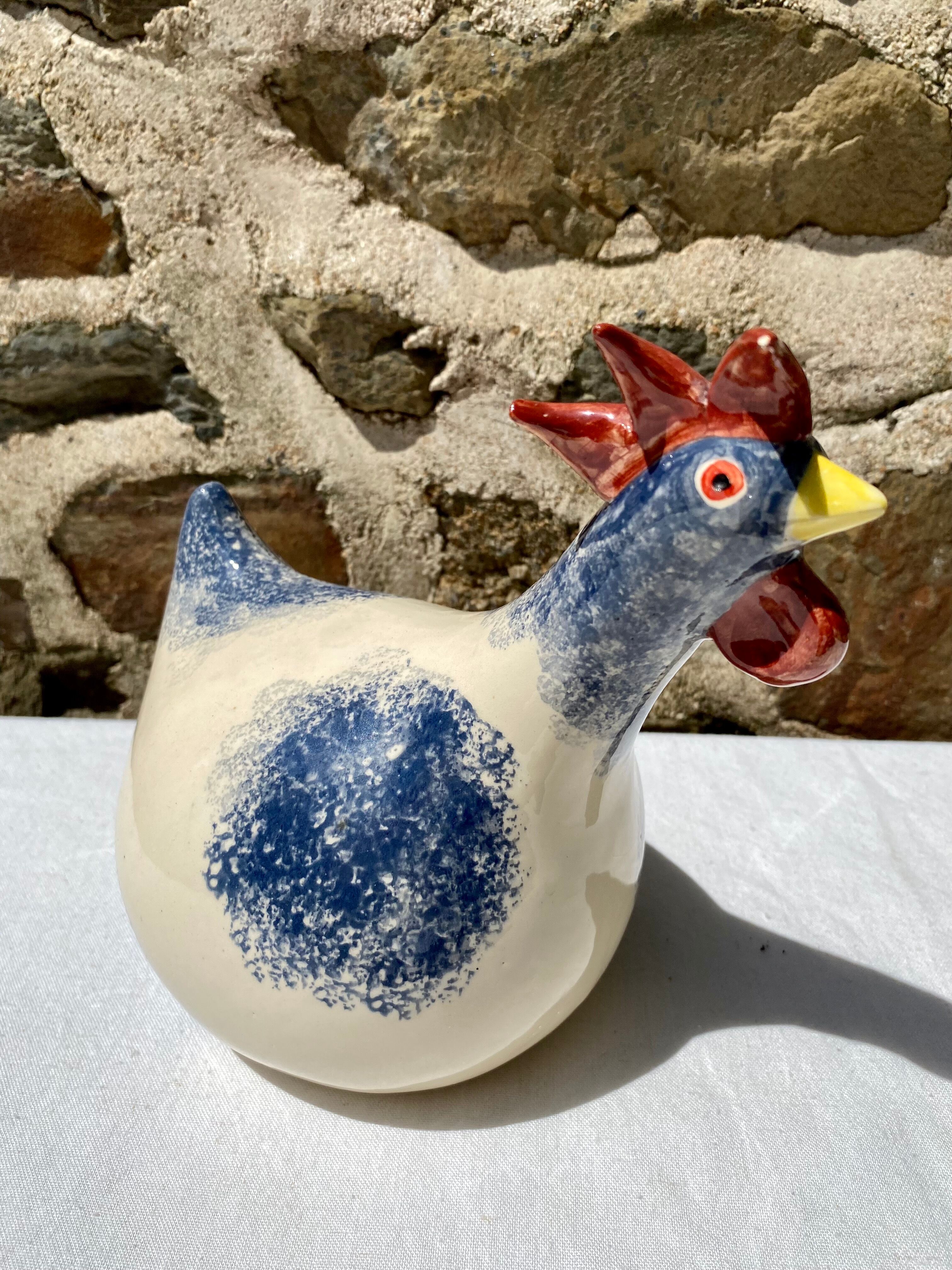Signed ceramic hen and guinea fowl
