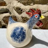 Signed ceramic hen and guinea fowl