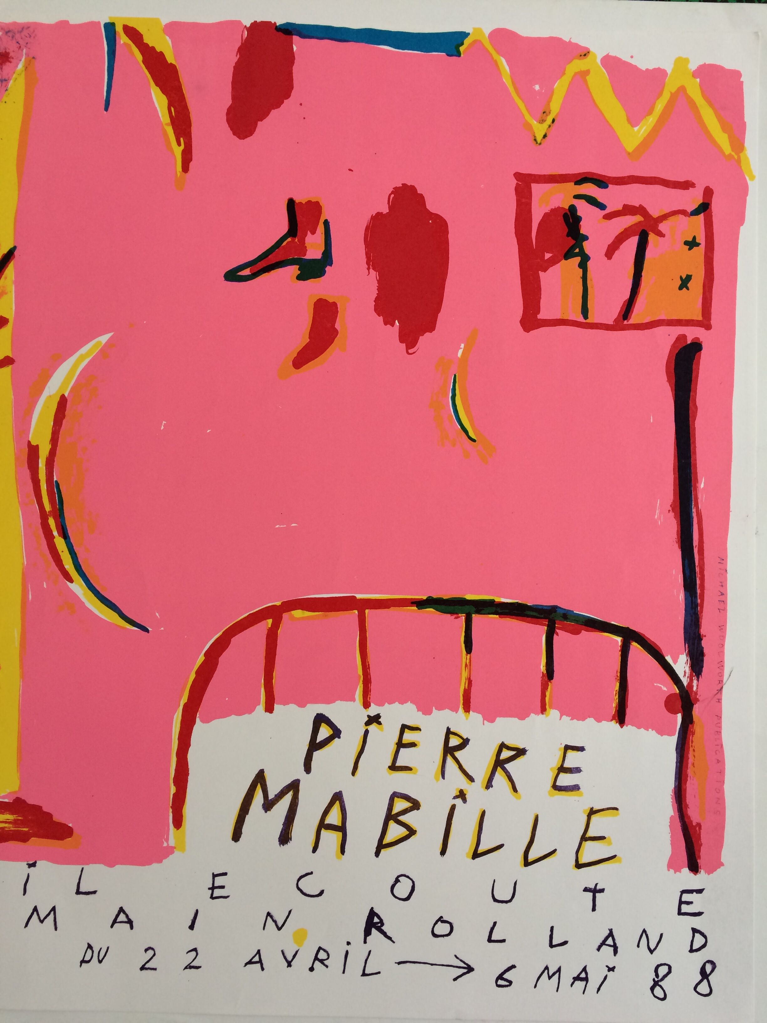 Pierre mabille, galerie l'œil écoute, 1988. original exhibition poster