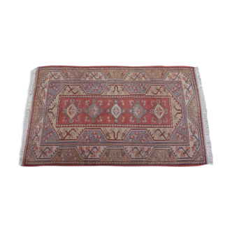 Tapis melas anatolian en laine à franges sur fond rose 208x120cm