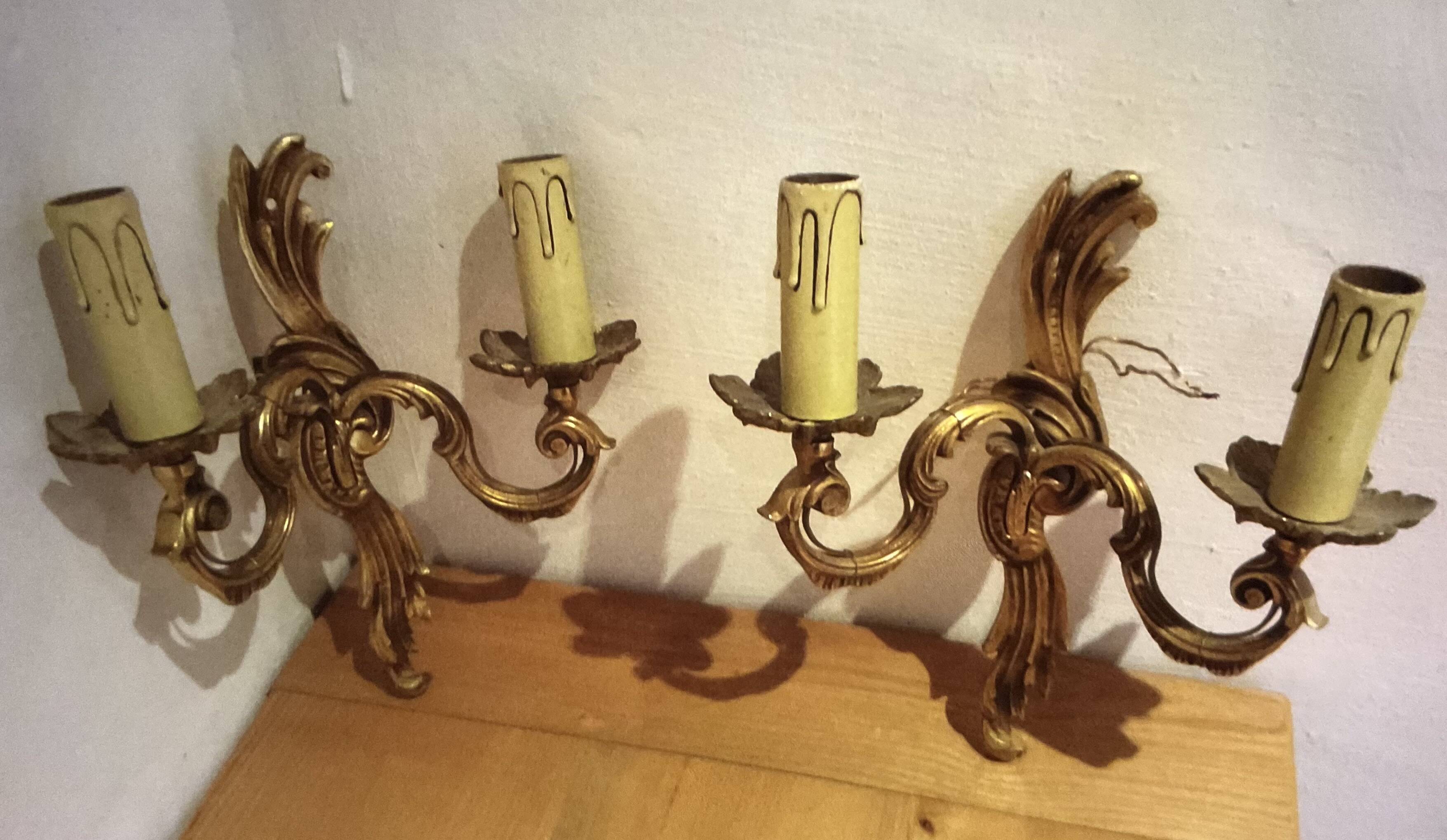 Pair of gilded bronze wall lights