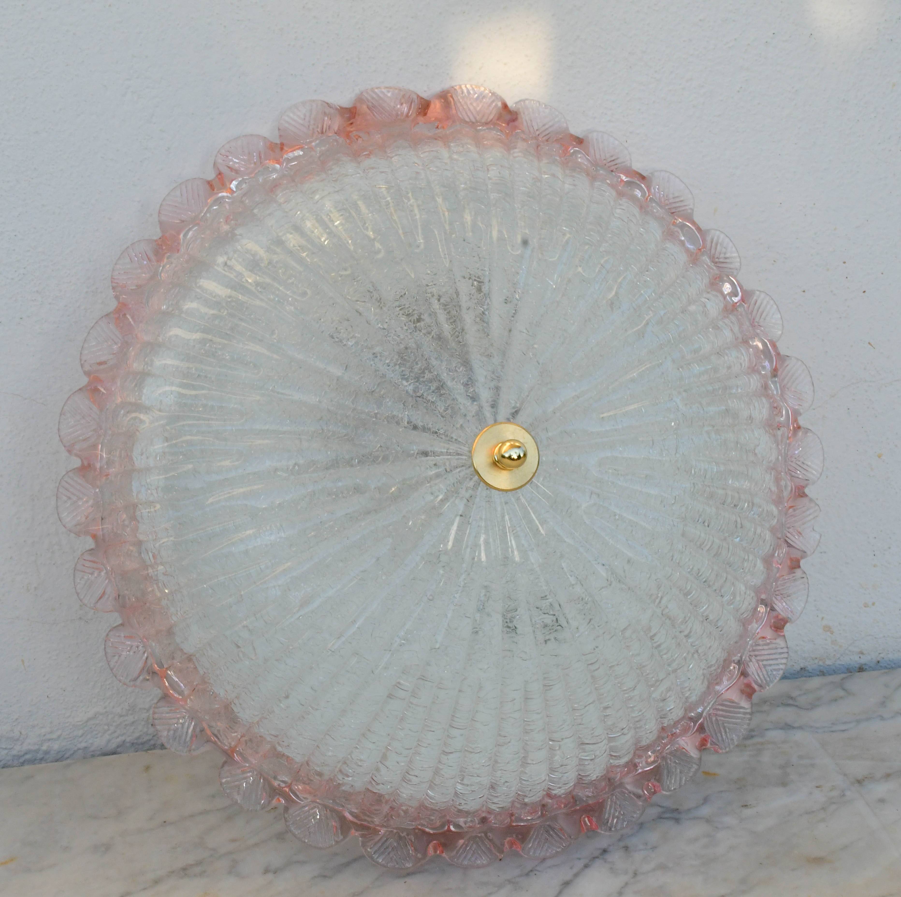 Precious Italian pink Murano glass ceiling fixture, Murano, 1970