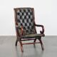 Green English-Style Cowhide Leather Chesterfield Armchair with Wood