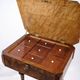 Antique sewing/side table with built-in storage - hand polished mahogany - turned legs - year 1890s