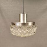 Beautiful hanging lamp in aluminium and hard-pressed crystal glass, probably Swedish