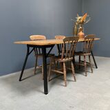 Handmade industrial oak dining table with black metal legs