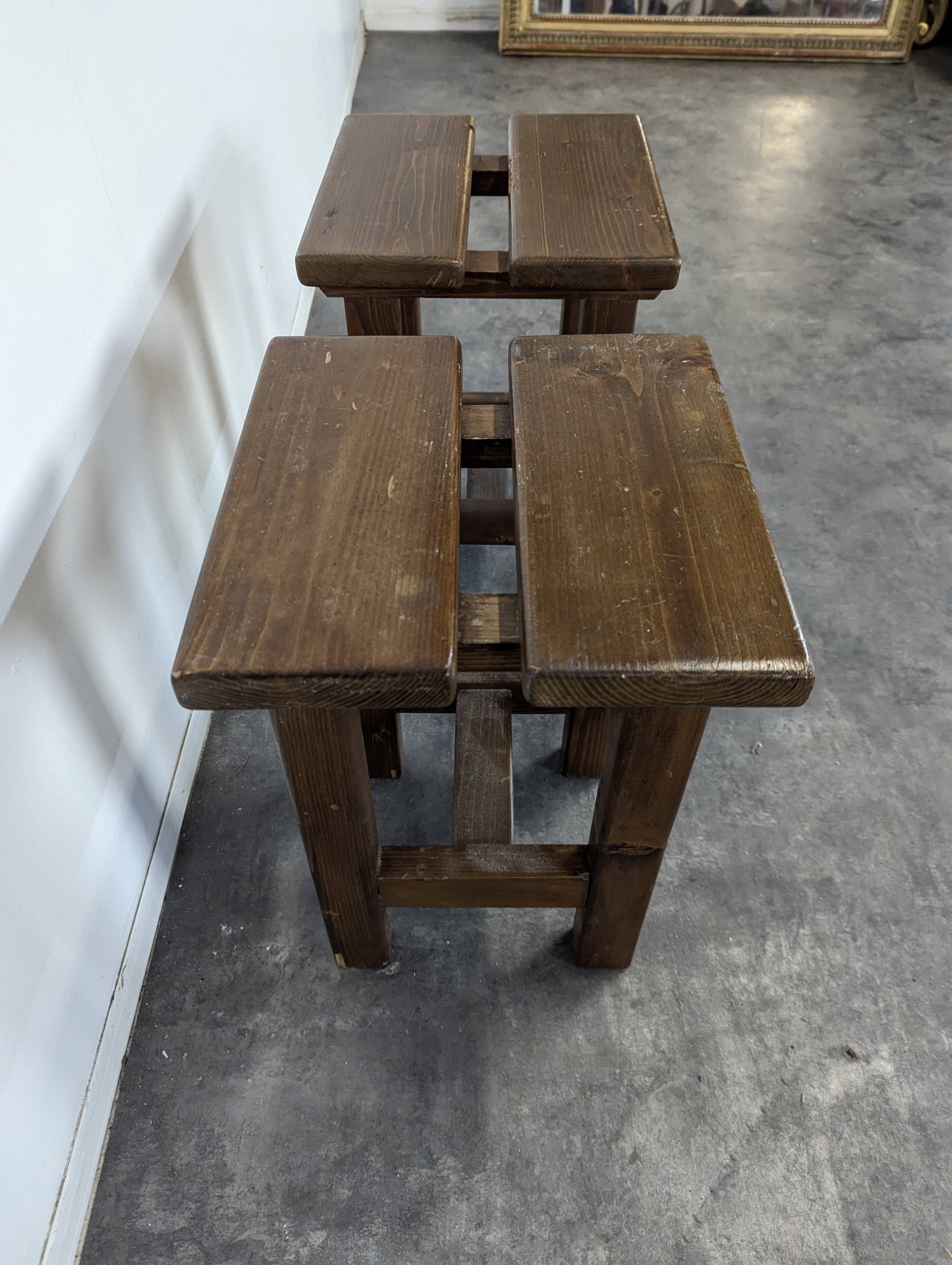 Pair of solid pine stools in the style of Charlotte Perriand.