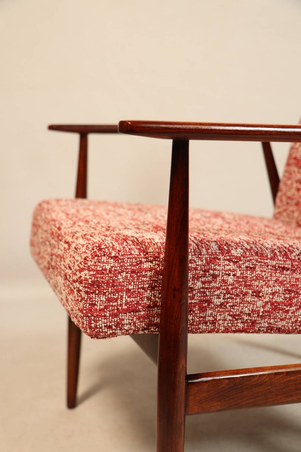 Vintage armchair and footrest red lobster Boho style fabric design by H.Lis 300-190 model