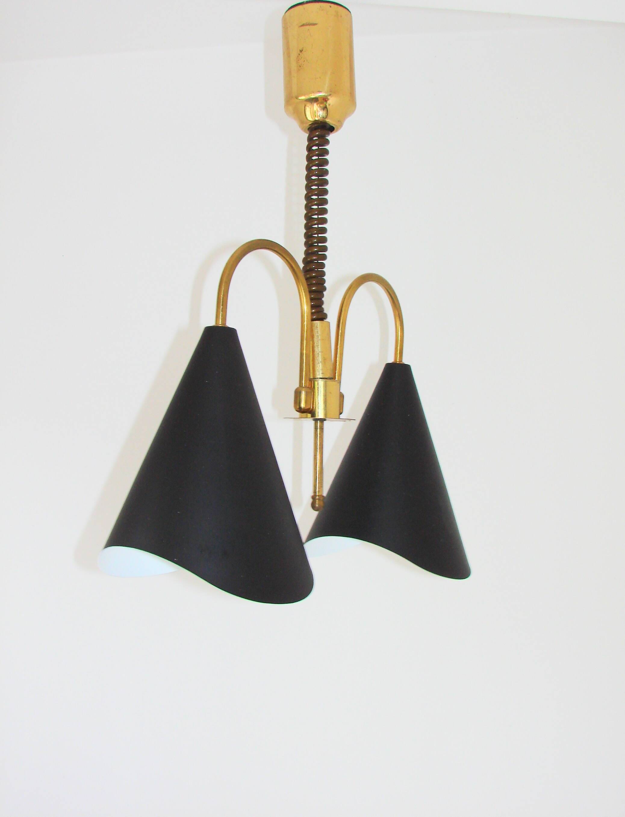 Mid-Century Modern pendant light, brass and metal, 1970s.