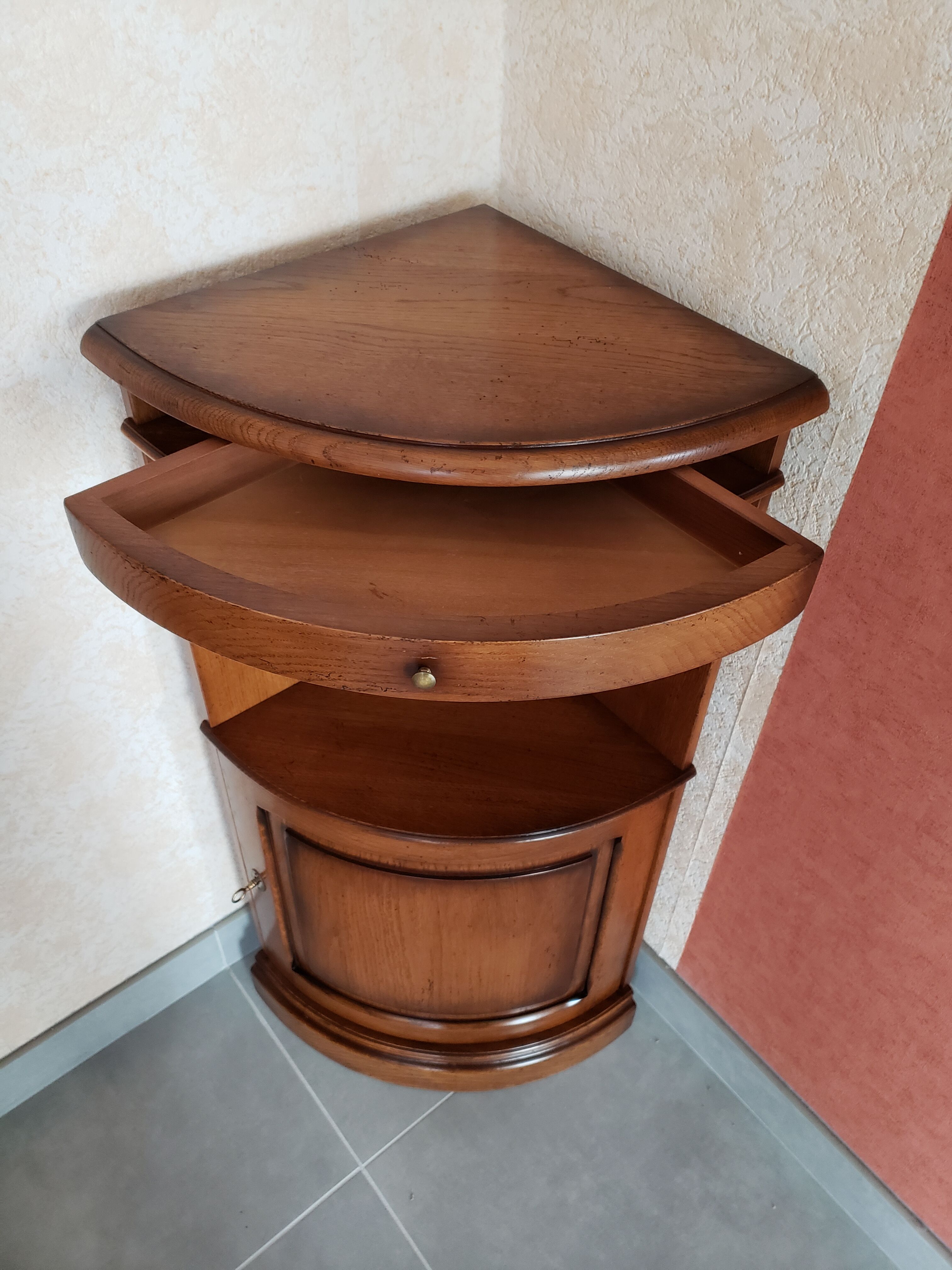 Solid oak corner cabinet