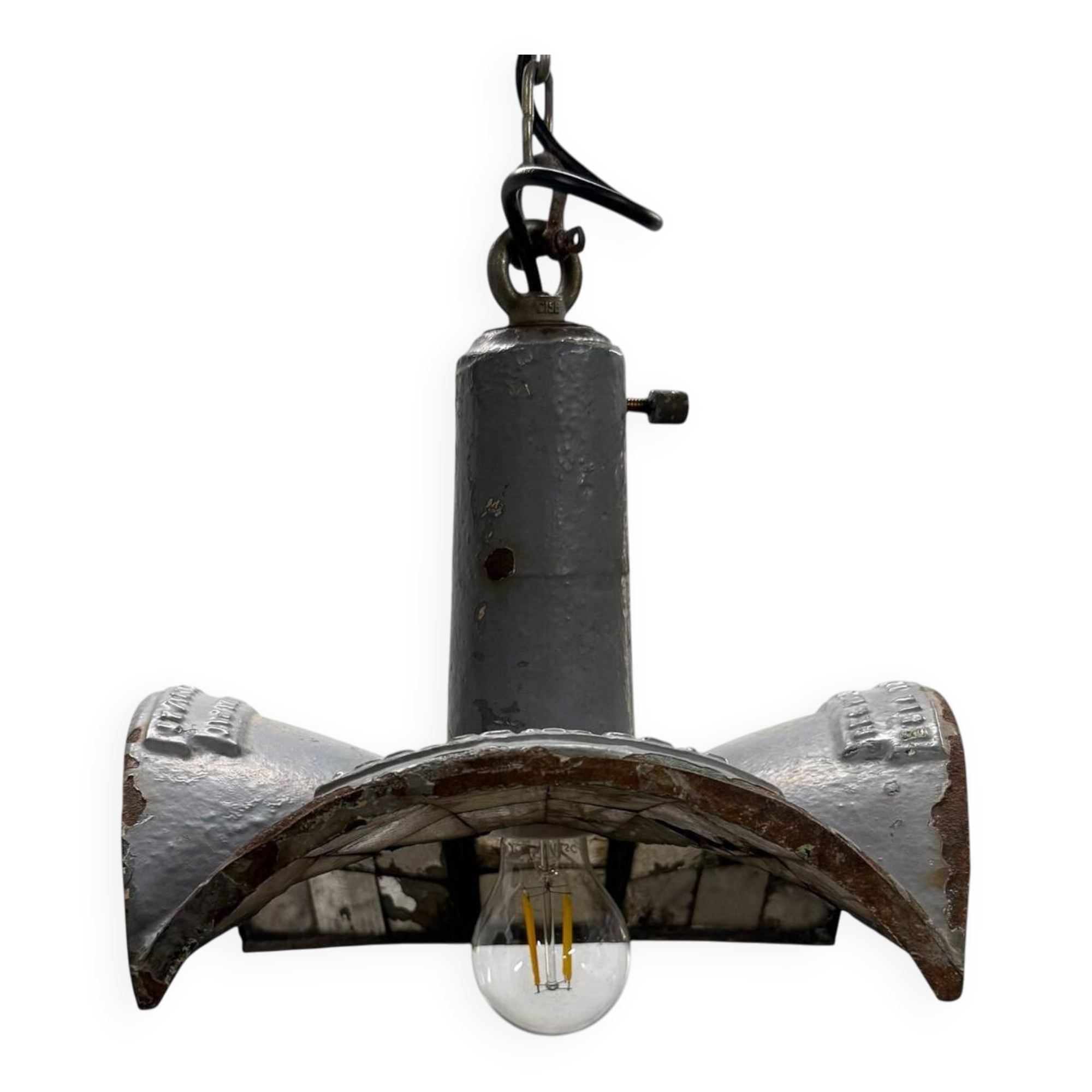 Vintage industrial mirrored pendant light by Esla