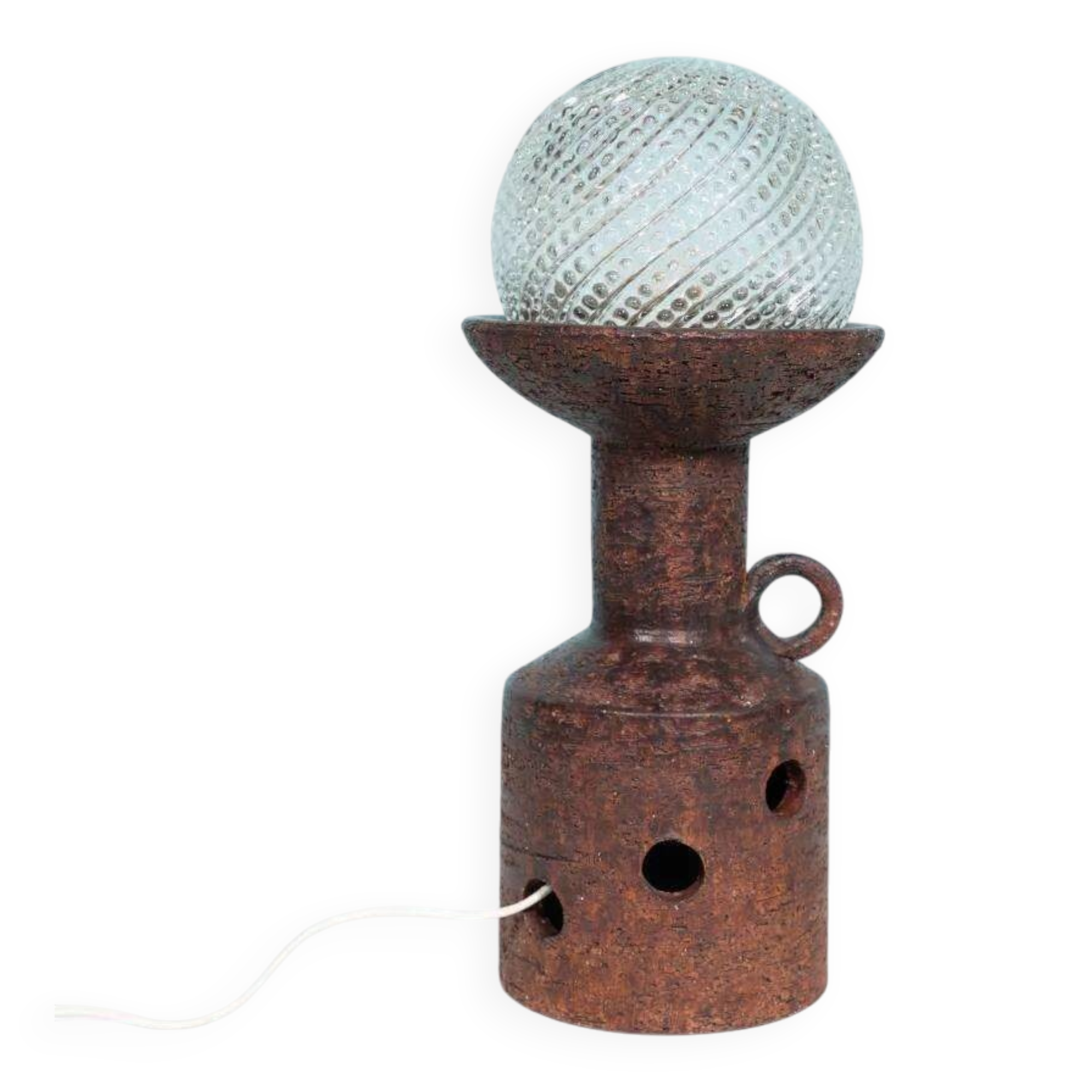 Vintage ceramic table lamp with a space age or bold look, fat lava ceramic from the 1960s.