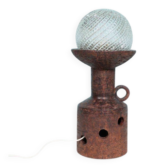 Vintage ceramic table lamp with a space age or bold look, fat lava ceramic from the 1960s.