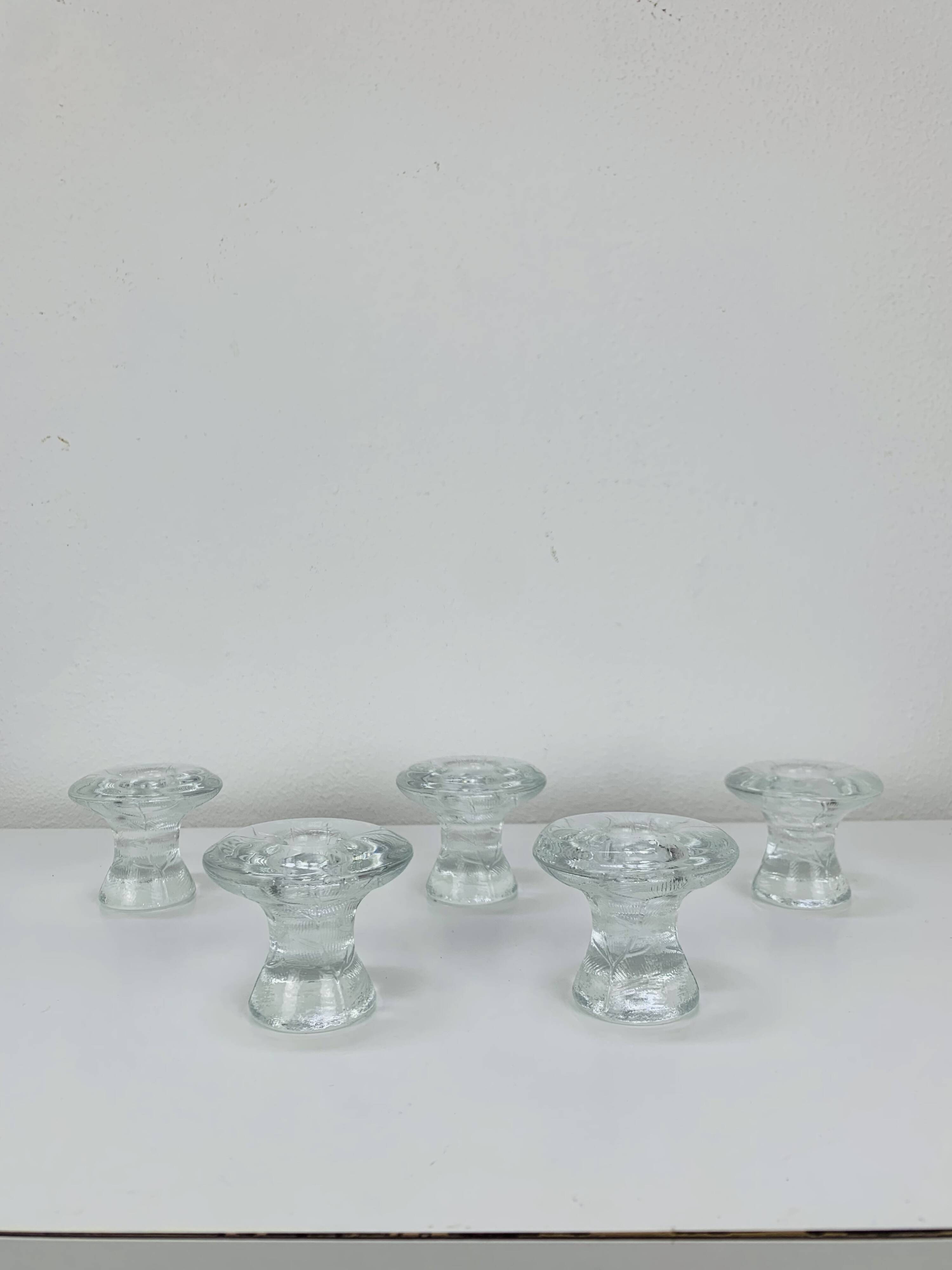 5 bougeoirs "feuilles" en verre vintage