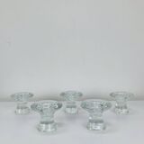 5 bougeoirs "feuilles" en verre vintage