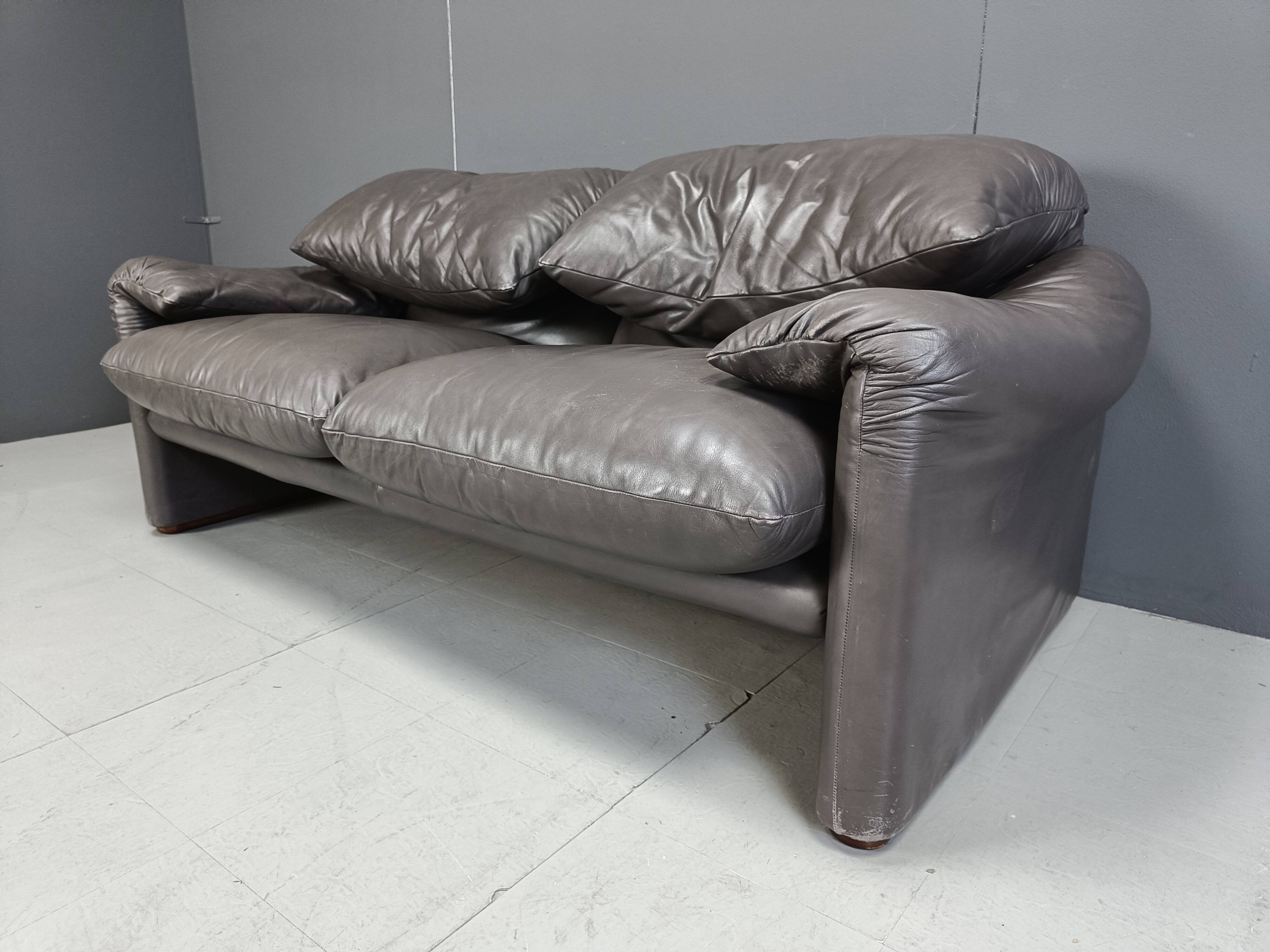 Leather Maralunga sofa set by Vico Magistretti for Cassina, 1973