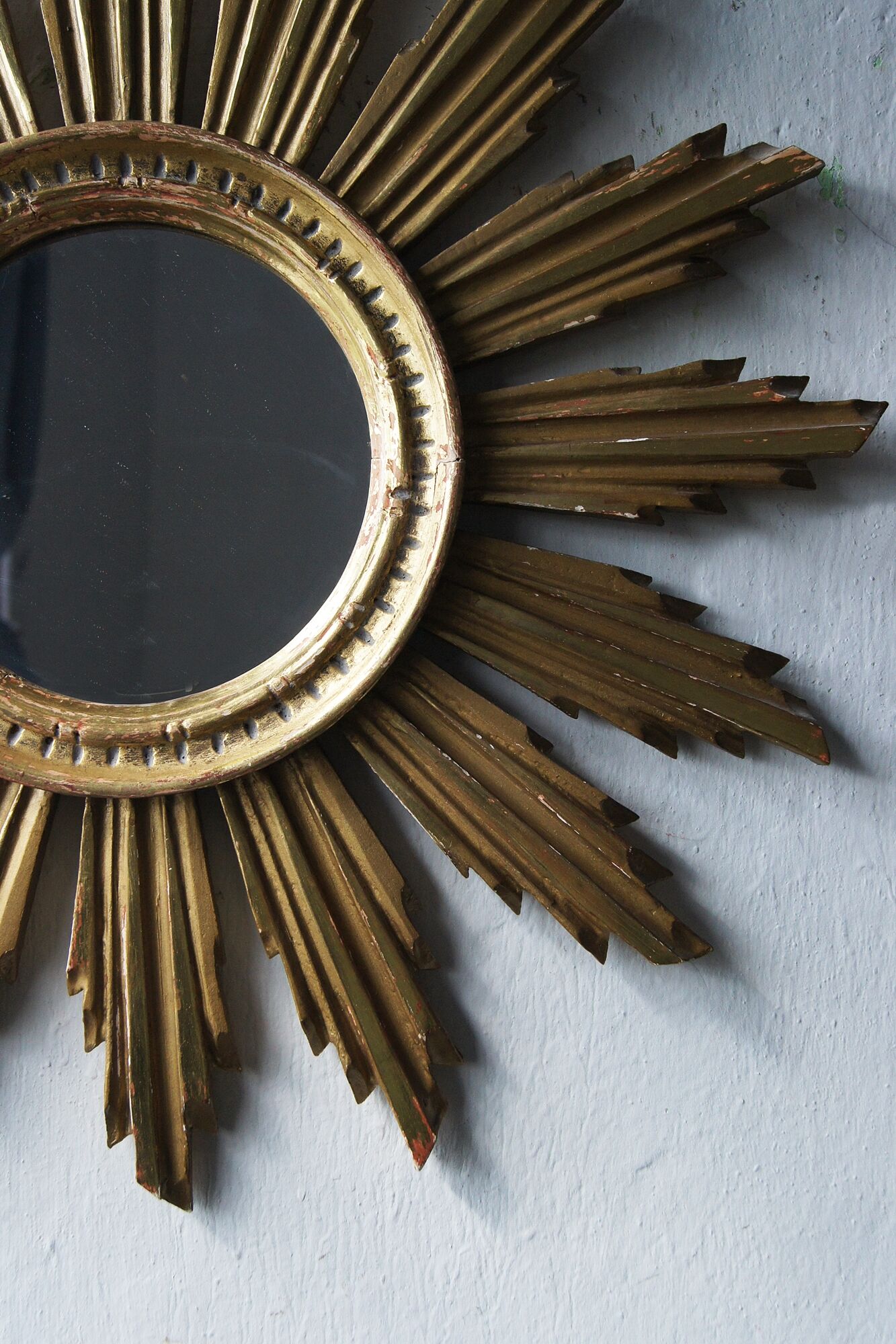 Mid-century sun mirror in wood
