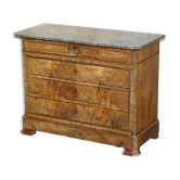 Commode antique 1860 en noyer avec plateau en marbre et clé originale