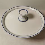 Cake tray / standing tray in white porcelain with elegant gold and blue edging