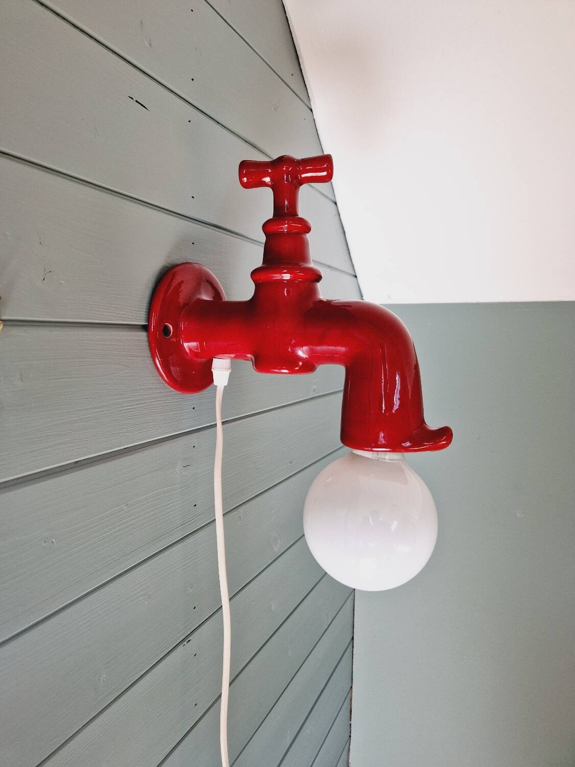 Red ceramic faucet wall light, 70s