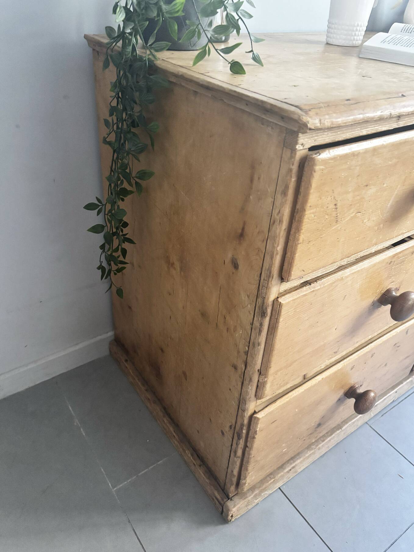 Vintage solid pine English trade counter furniture