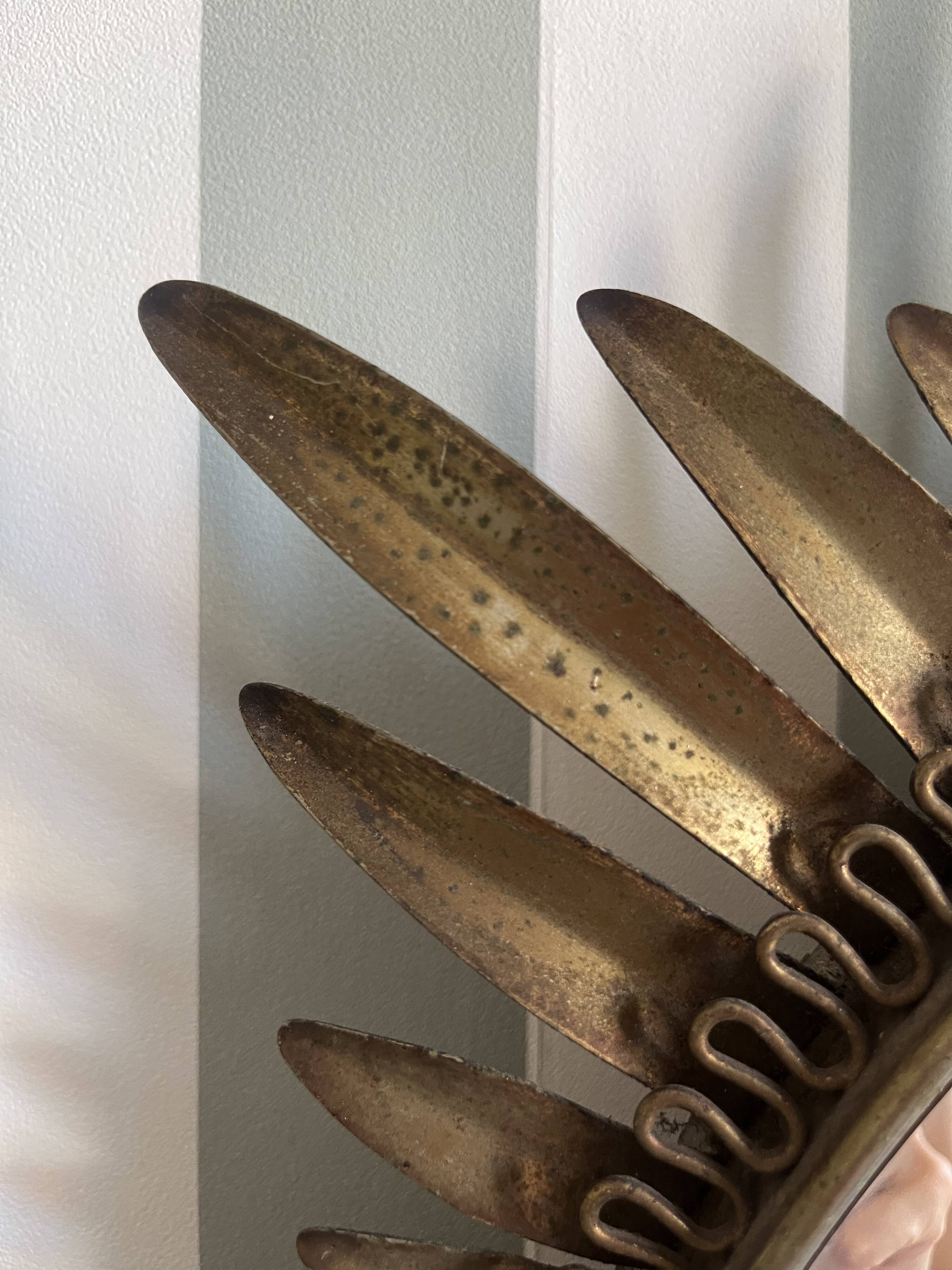 Miroir Sorcière mid Century cadre à palmes en métal
