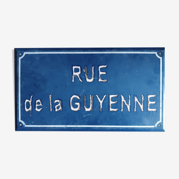 Plaque de rue, rue de Guyenne, en alu de couleur bleue