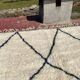 Very large vintage Beni Ouarain rug in cream wool with black diamonds, 426x344cm.