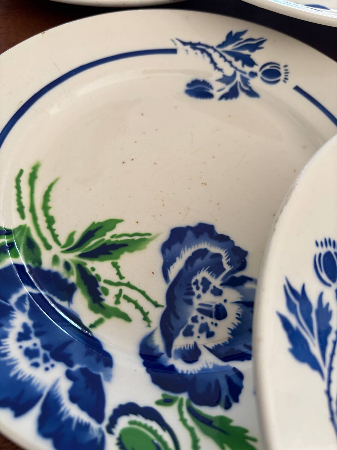 Set of 8 Badonviller France Earthenware Flat Plates, Boran Vintage Model