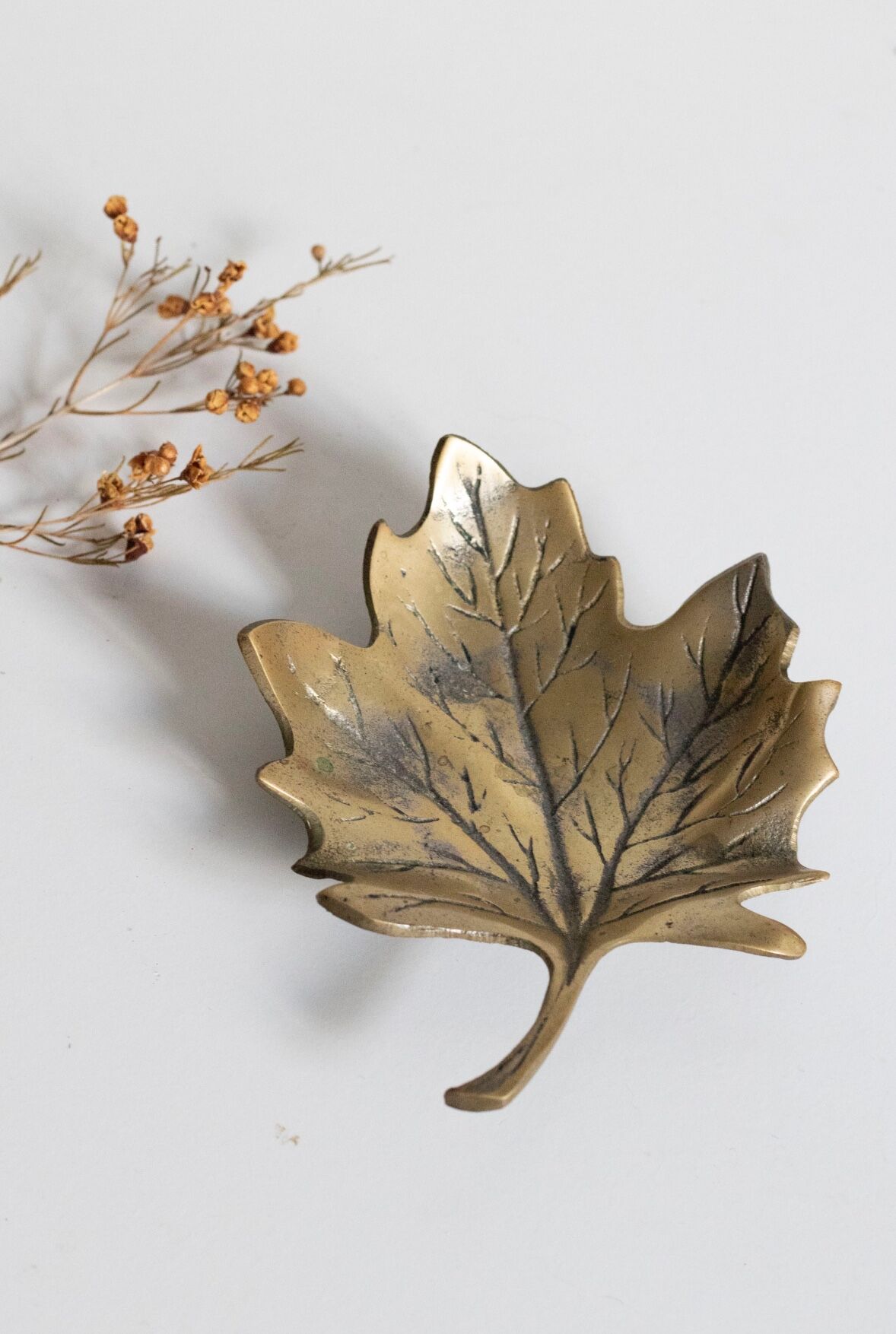 Trinket bowl vintage brass leaf