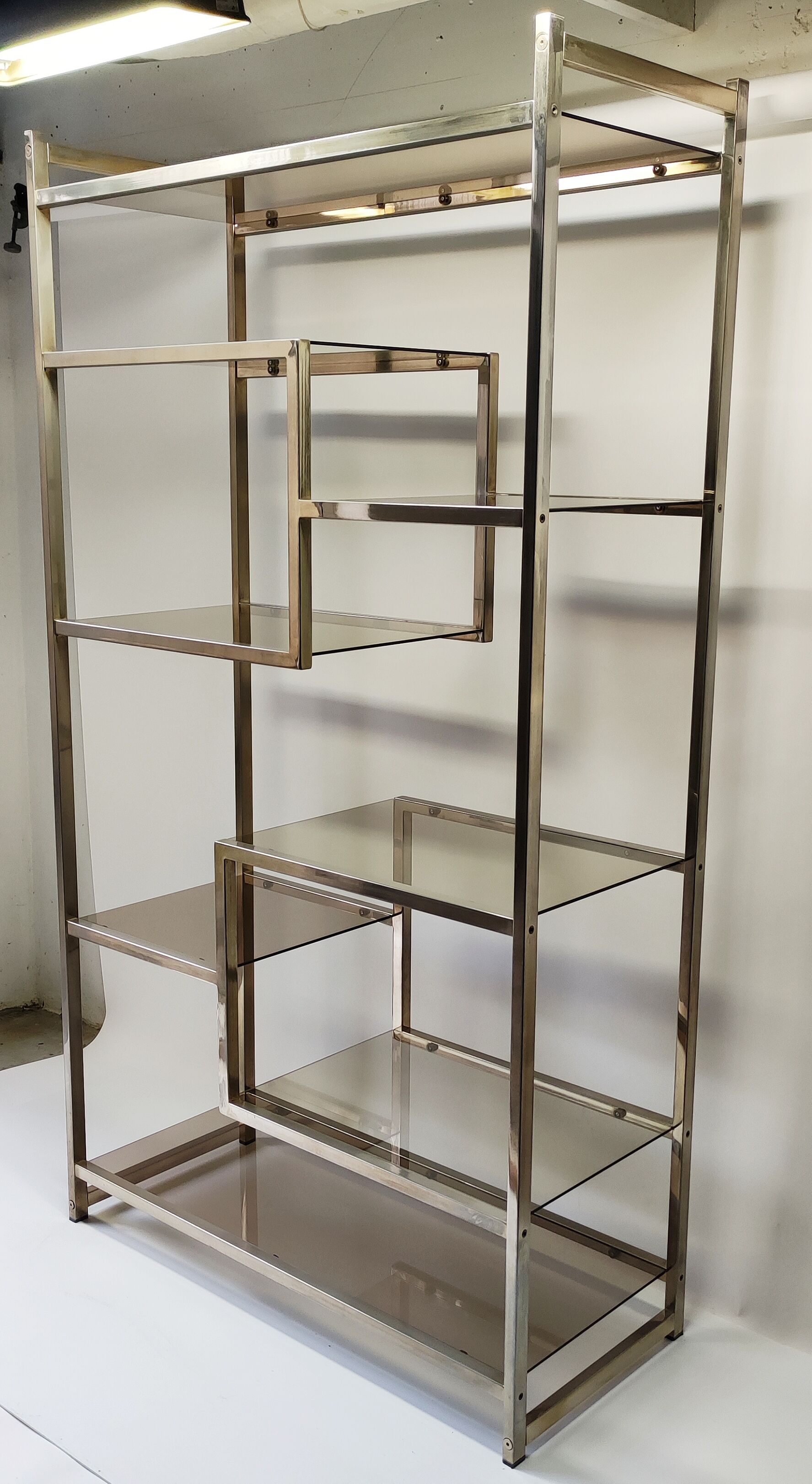 Shelf 70 year milked metal glass smoked glass moltzer rega