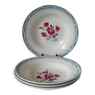 Lot de 4 assiettes creuses Digoin Sarreguemines modèle Nina Rosa 1950