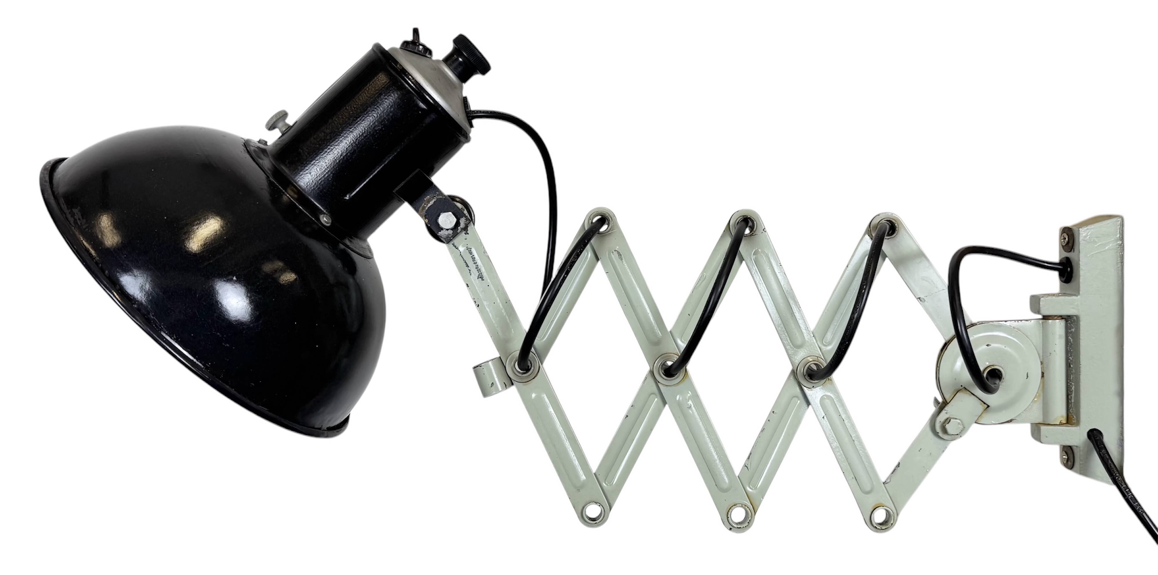 Industrial Black Enamel Scissor Wall Lamp, 1950s