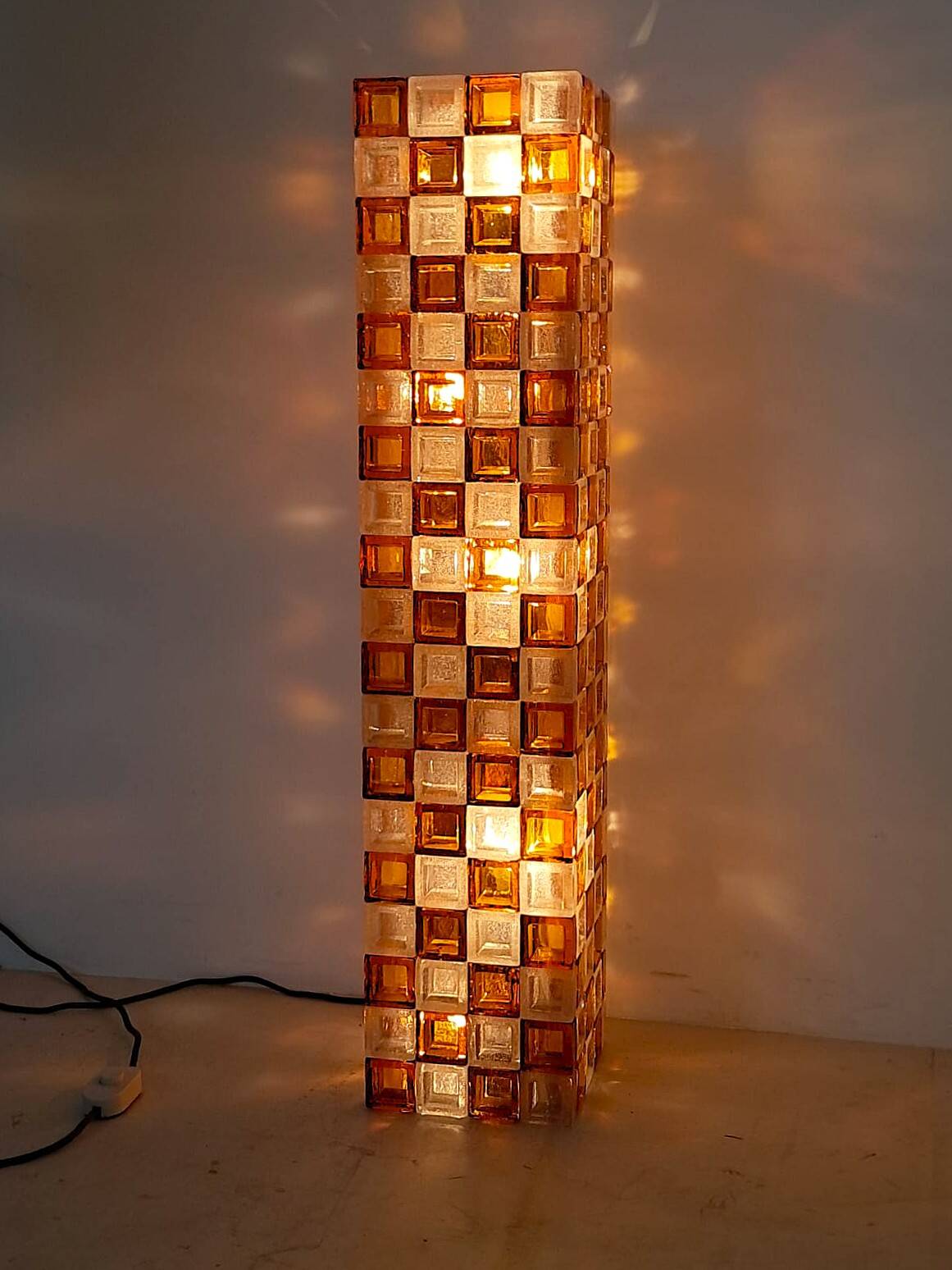 Floor Lamp in Amber and Crystal Pulegoso Glass by Poliarte, Italy, 1970s